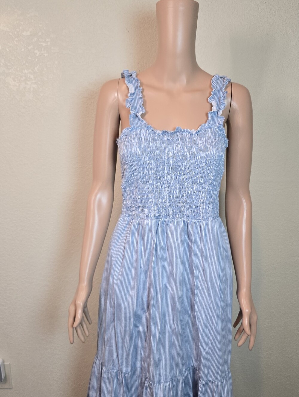 MSK  Dress Womens Large Blue  Long Cotton Tiered Summer Smocked Maxi - Picture 9 of 11
